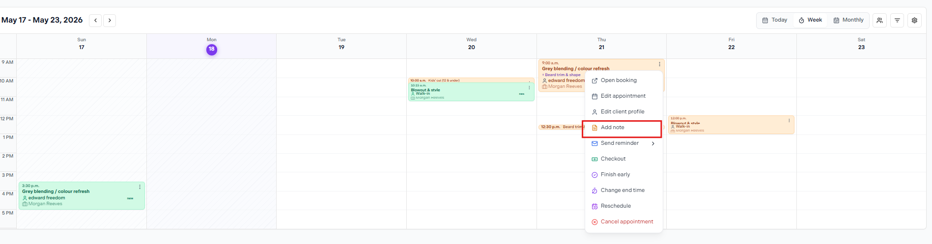 Add note in actions menu